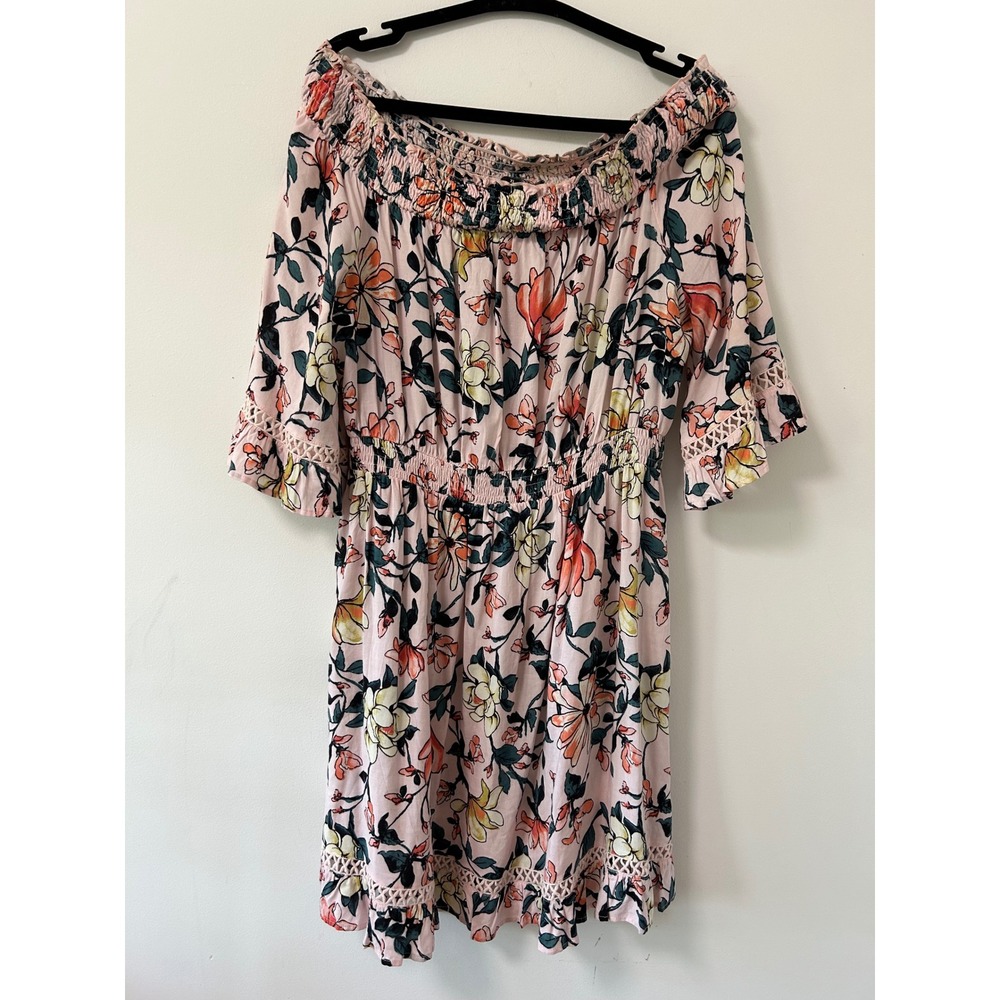 Lulus Hello Darling Floral Off-the-Shoulder Mini Dress XL Pink Boho Crochet